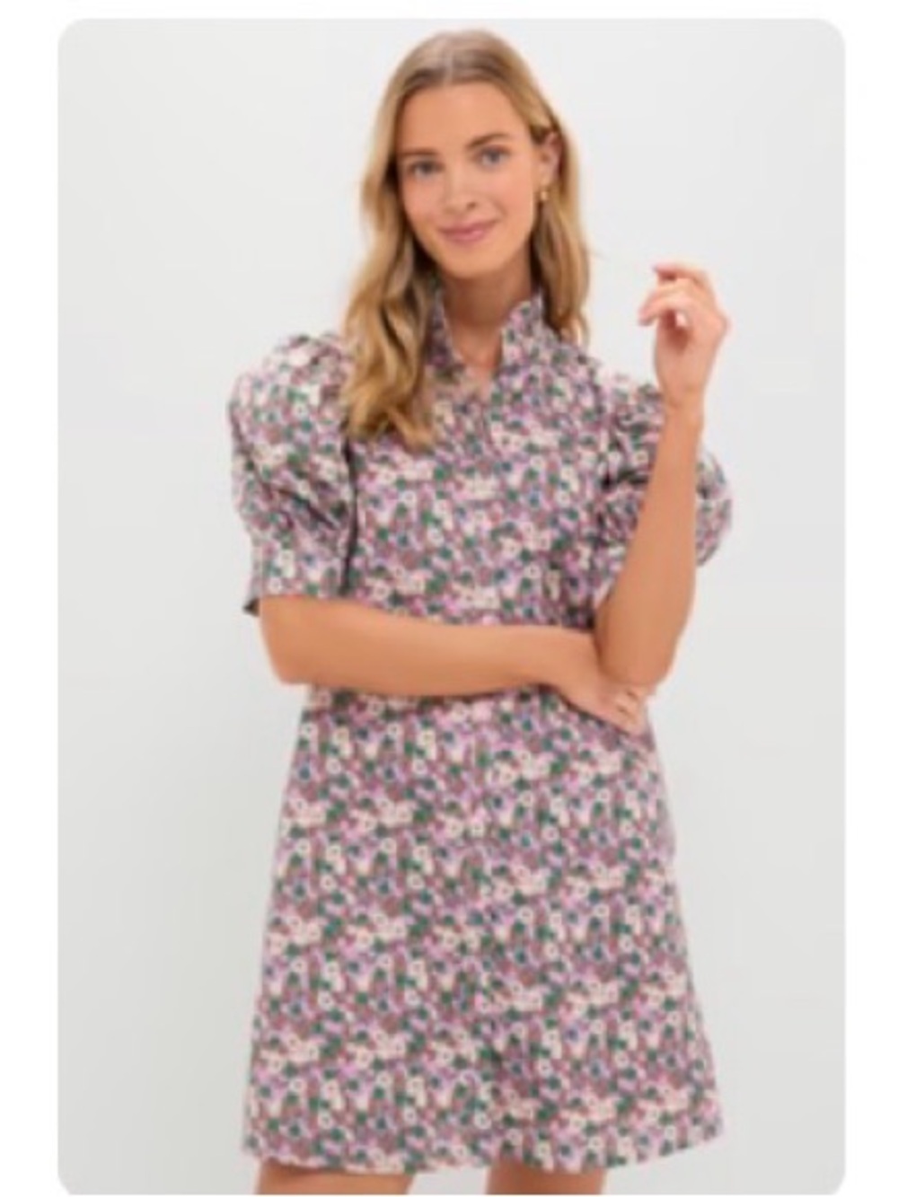 Hyacinth House Puff-Sleeve Floral Mini Dress in Lavender Pink size large